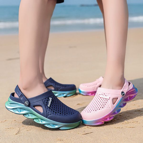 

men women trainer sports size cross-border summer slippers thick-soled beach shoes couple hole shoe outdoor baotou sandals code:25ll-7790, Black
