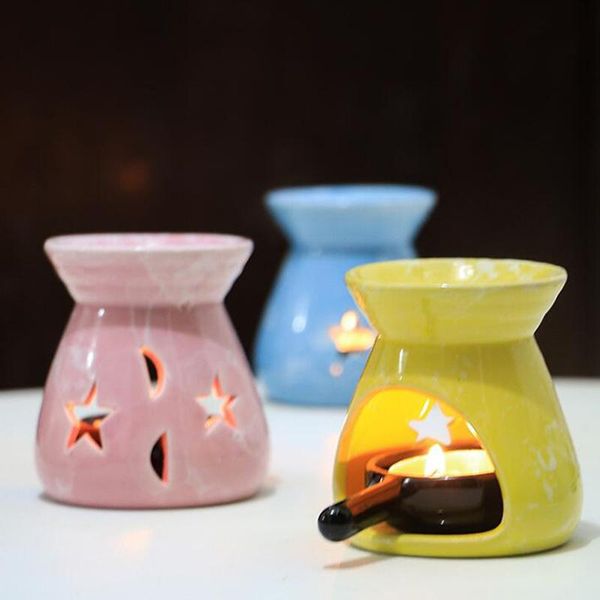 

fragrance lamps 1pcs ceramic essential oil hollow stars moon pattern simple tea light candle holder