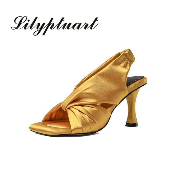 

dress shoes 2021 summer high-heeled real silk satin square head fashion sandals nightclub temperament ladies leather plus size, Black