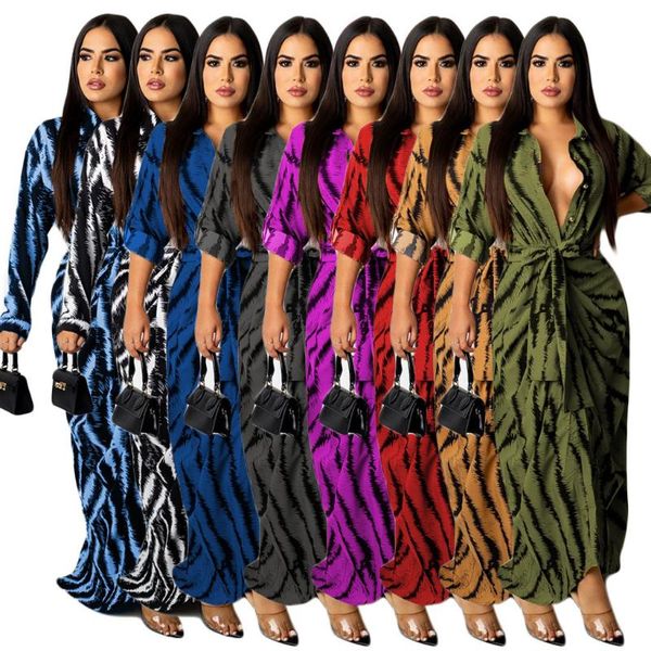 

casual dresses cutubly maxi girls long sleeve printing bandage dress turn-down collar female 2021 autumn clothing vestidos, Black;gray