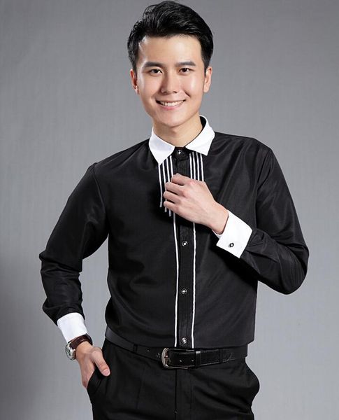 

fashion brand casual long sleeve shirt men korean slim performances pointed collar shirts s-3xl men's, White;black
