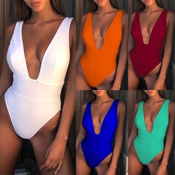 

one-piece suits deep v-neck one piece swimsuit female monokini neon biquini women 2021 summer high cut bikini floral print swimwear