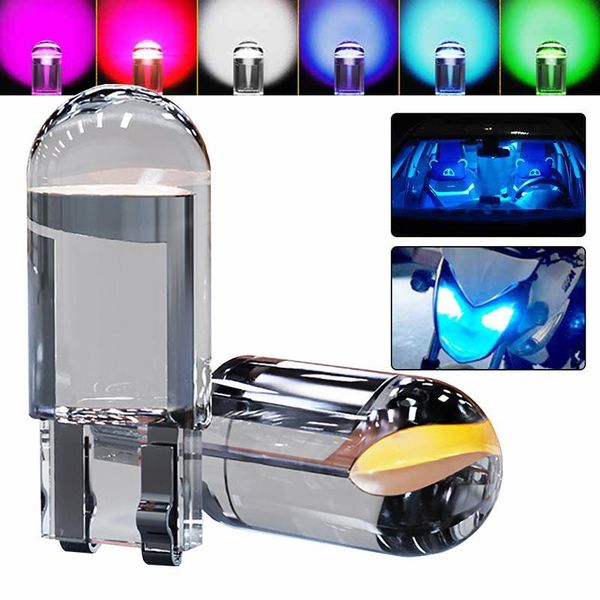 

emergency lights 2 pcs 12v w5w 194 t10 glass housing cob led car bulb 6500k white green blue red wedge license plate lamp dome light diedo