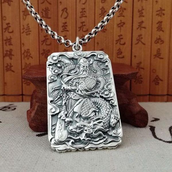 

chains martial god of wealth guan gong pendant domineering men's retro silver necklace protecting safety jewelry accessories