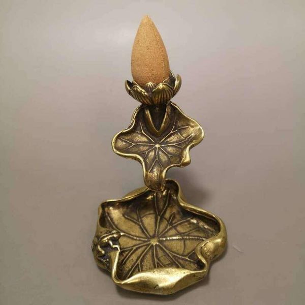 

chinese pure brass lotus leaf shaped incense burner statue fragrance lamps