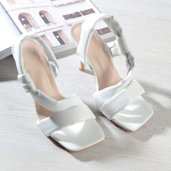 

sandals women high heel summer pu square head peep toe fashion hollow slip on thin heels slides lady party shoes 9737, Black