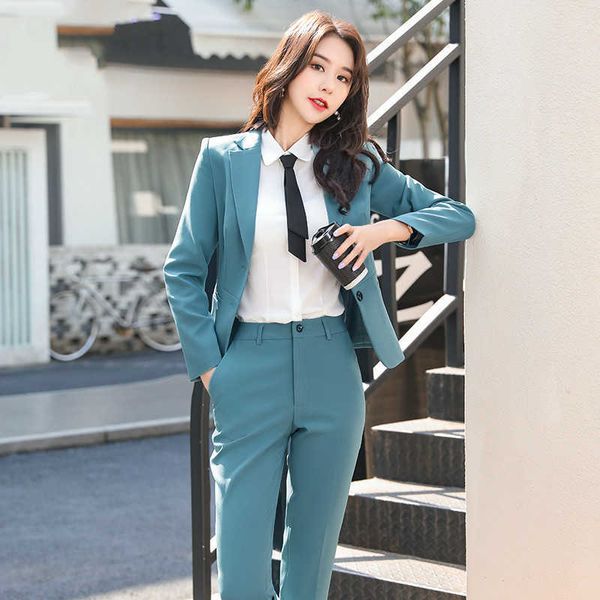 S-4XL büyük boy kadın iş elbisesi küçük takım elbise kadın yüksek kaliteli Kore moda mizaç ofis pantolon 2-piece 210527
