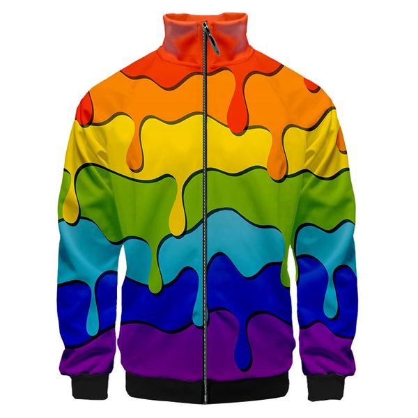 

men's jackets ogkb stand collar jacket 3d color stripes print men casual streetwear hip hop harajuku colorful funny zipper coats plus s, Black;brown