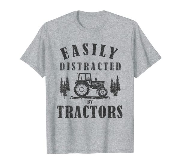 

farming tshirt easily distraced by tractor t-shirt, White;black