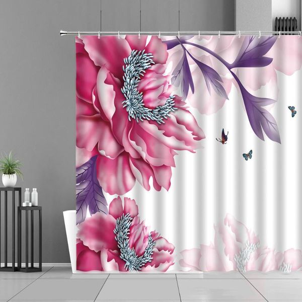 

shower curtains pink rose flowers curtain spring floral plants green leaves cloth european home bathroom decor waterproof fabric