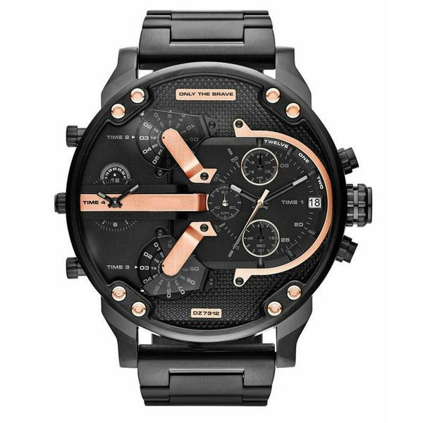 

wristwatches fashion large dial calendar watch waterproof quartz leather steel men's brand watchmilitary sports dual-time display, Slivery;brown