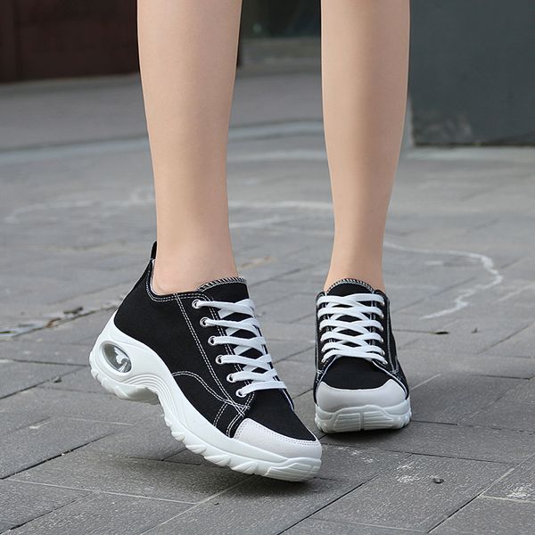 

2021 New Autumn Women Thick-soled Canvas Vulcanized Shoes Fashion Casual Ladies Shoes Female Platform Sneakers Plus Size35-42, Black