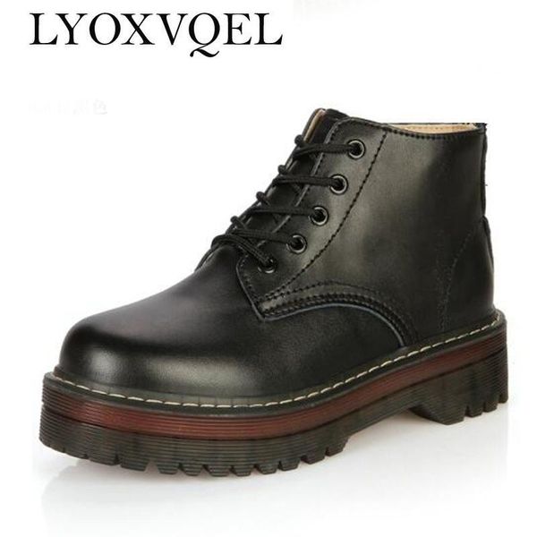 

boots women lace up combat punk ankle platform oxfords shoes size 35-40 c068, Black