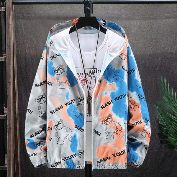 

men's jackets plus size 5xl-s summer fashion letter print thin breathable hooded men all match loose casual sun protection clothing, Black;brown