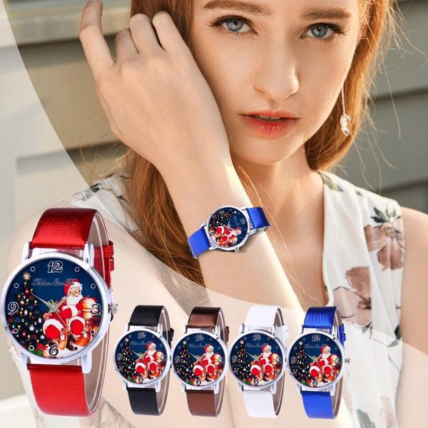 

wristwatches christmas casual leather watch gift printed dial belt inlaid with diamond digital scale women's, Slivery;brown