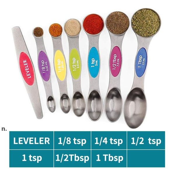 

kitchen tools 7pcs/set magnetic measuring spoons set with leveler stainless steel double-sided measuring-spoons sets for cooking rra11397