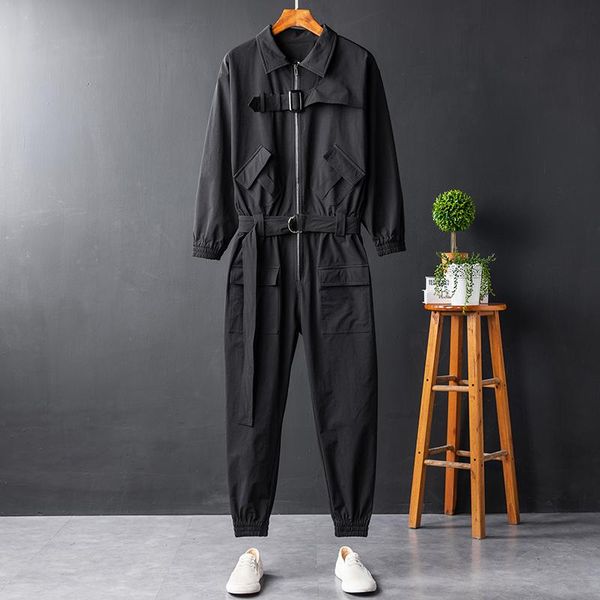 

men's pants 2021 european and american personality one-piece suit catwalk style stage trendy fashion black jumpsutis