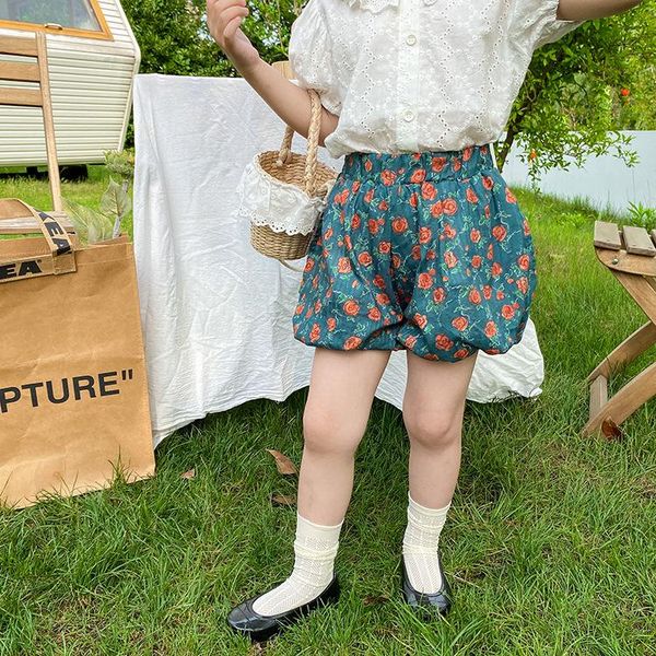 

shorts summer girls retro floral short bloomers kids cute cool loose, Black