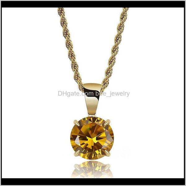 

necklaces pendants jewelrymens & womens 18k gold colorful cubic zirconia pendant chain necklace hip hop rapper princess cut big round diamon, Silver