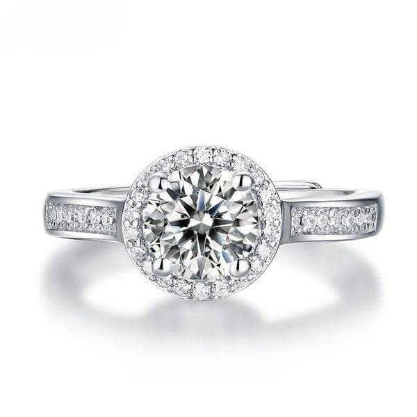 

100% silver 925 jewelry ring round cut 1ct moissanite wedding finger rings for women white gold color fine gift cluster, Golden;silver