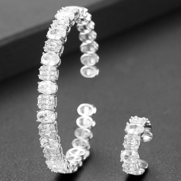 

earrings & necklace siscathy fashion romantic design open bangle ring jewelry set for women bridal engagement wedding anniversary accessorie, Silver