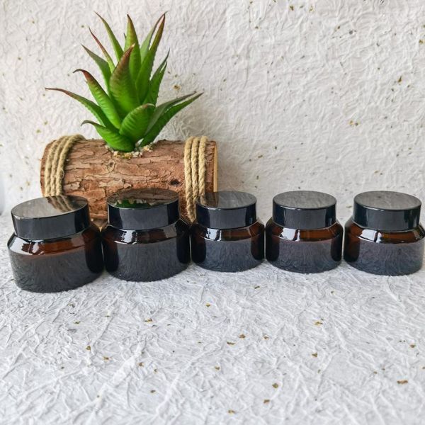 

storage bottles & jars 5pcs 15g/30g/50g empty amber green blue black glass refillable makeup jar pot travel face cream lotion vials skin car