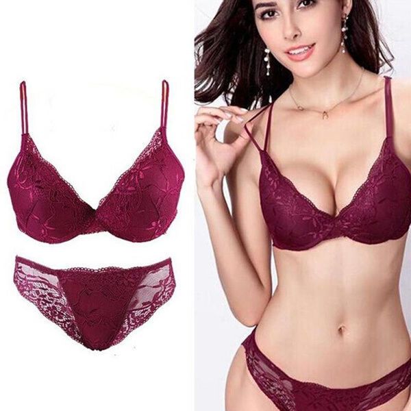 

women bra set deep v lace decro underwear bras push up lingerie outfit, Red;black