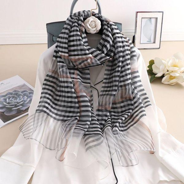 

scarves 2021 winter hijab silk wool stripe women travel beach poncho shawl scarf bandana foulard femme, Blue;gray