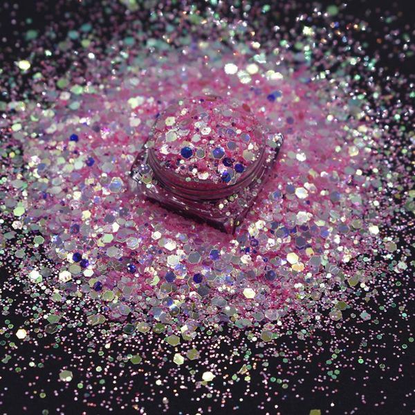 

nail glitter 1g/bottle rainbow colorful hexagon shaped chunky powder dust shining sequins women face body art decoration, Silver;gold