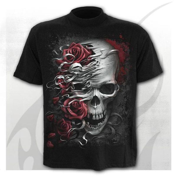 

men's t-shirts cool summer 3d printing t-shirt rose skull casual short-sleeved round neck large size top, White;black