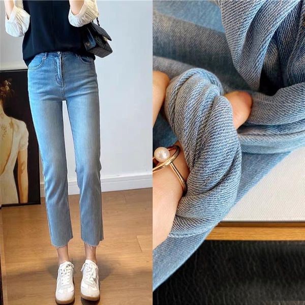 

women's jeans 65205 summer thin for women japan style simple high waist streetwear all-match loose straight ankle-length denim pants, Blue