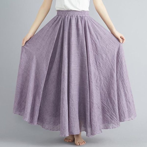 

skirts 2021 summer women cotton linen female elastic high waist bohemian long skirt s995, Black