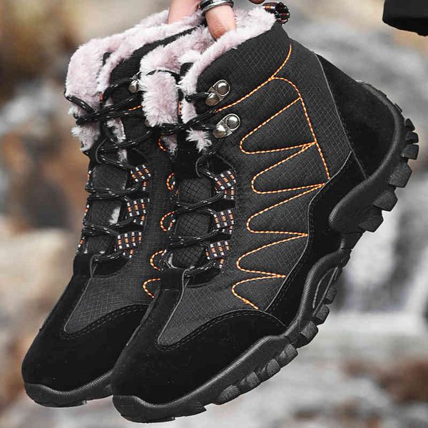 

boots men winter warm shoes outdoor waterproof hiking for ankle botas hombre plush sneakers 600i, Black