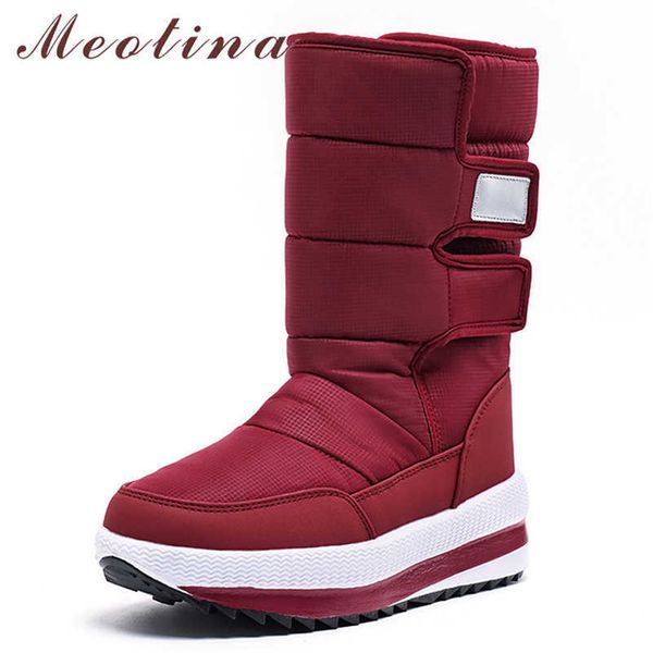 

meotina women boots winter snow warm plush flat platform mid calf waterproof non-slip ladies shoes size 36-41 210608, Black