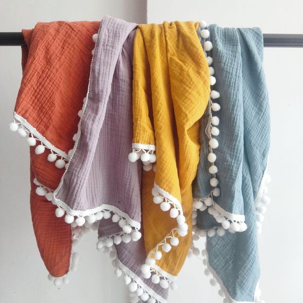 

a976 infant baby muslin swaddle wrap covered blanket wraps blankets nursery bedding towelling bath towel balls tassel babies wrapped cloth