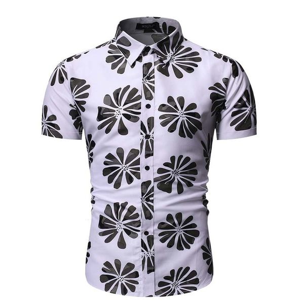 

men's casual shirts short-sleeved will see fashion loose beach leisure shirt standard daily life flower work white coffee, White;black