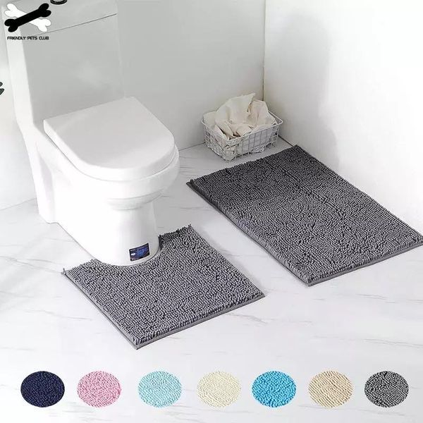 

bath mats 2pcs/set shaggy chenille bathroom mat set absorbent and machine washable fit toilet bathtub living room door foot floor