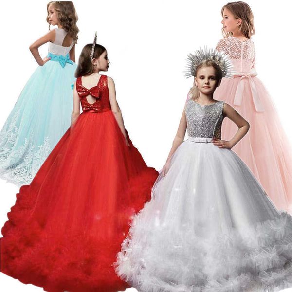 

christmas party drgirl clothes wedding gown kids dresses for girls tutu drteenager children formal wear 8 10 12 14 years x0803, Red;yellow