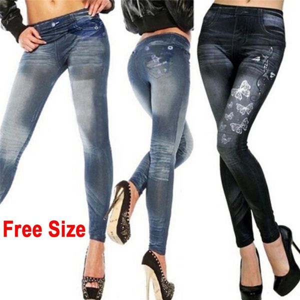 

women's leggings fashion women denim high waist slim fit skinny stretch butterfly star jeggings pencil pants, Black