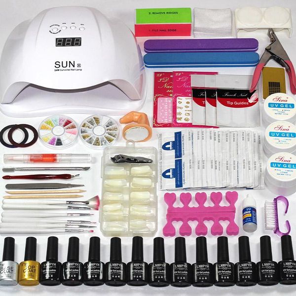 

nail art kits manicure set choose 12 colors gel polish base coat 36w/48w/54w uv led lamp extension kit