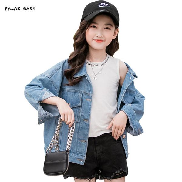 

denim coat for girl solid color jacket girls spring autumn children's jackets casual style clothing 6 8 10 12 14, Blue;gray