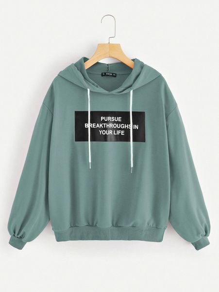 

slogan graphic drawstring hoodie 08gn#, White;black