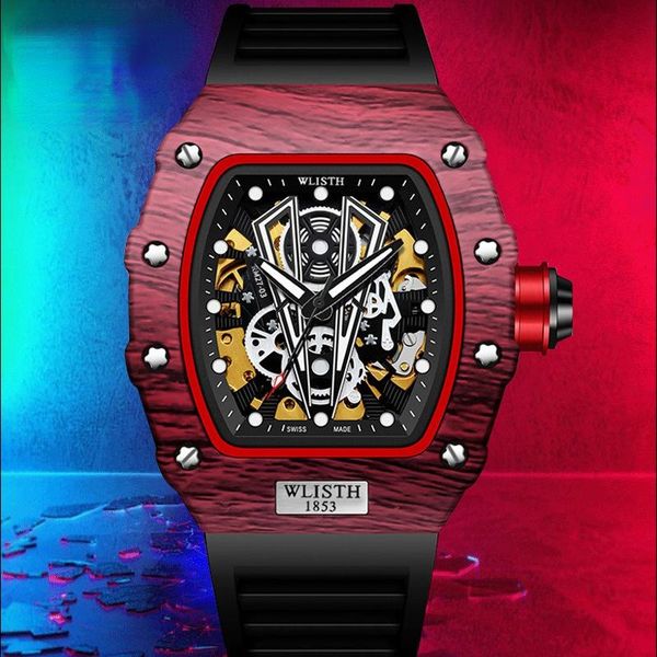 

wristwatches men's watches sports waterproof watch men cool fully automatic mechanical creative hollow square relogio masculino, Slivery;brown