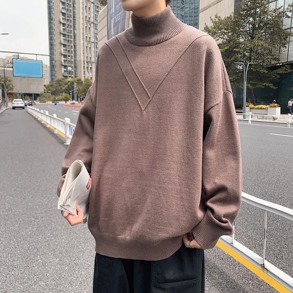 

black men's high collar hong kong style bottoming shirt with veet autumn and winter youth loose thick sweater, White;black