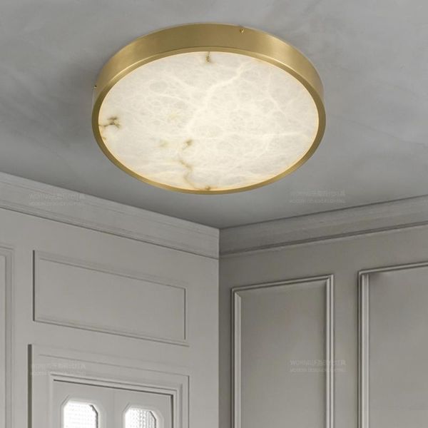 

ceiling lights postmodern all-copper round lamp, bedroom aisle balcony entrance three-color led natural marble lamp