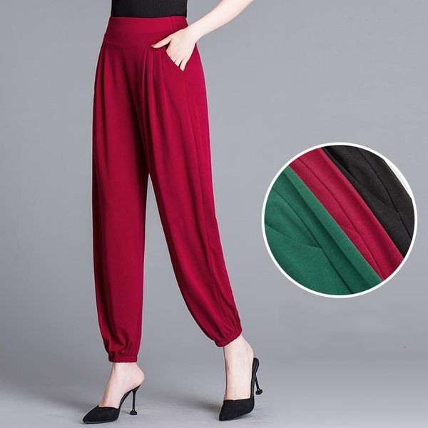 

middle aged and high old womens capris spring summer thin elastic waist loose bloomers pant large size grandma harem trousers, Black;white