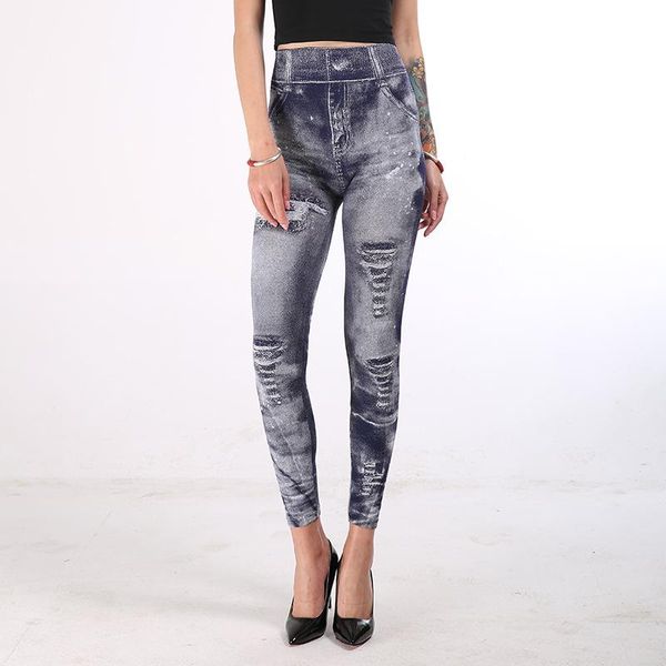 

women's leggings spandex plus size print women s-xxxl put hip imitation jeans high waist slim pencil pants gray ladies skinny trousers, Black