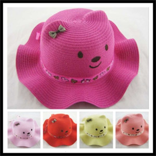 

children's wave edge bear straw boy girl cartoon baby sun hat, Yellow
