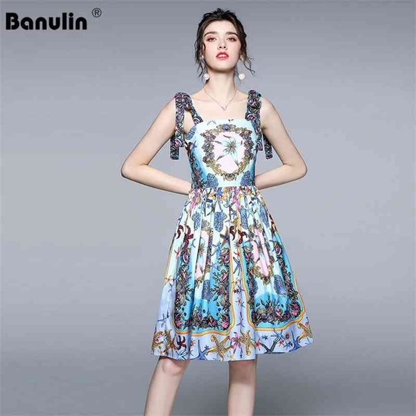 

banulin women's spaghetti strap holiday boho dress designer summer runway floral print short 210603, Black;gray