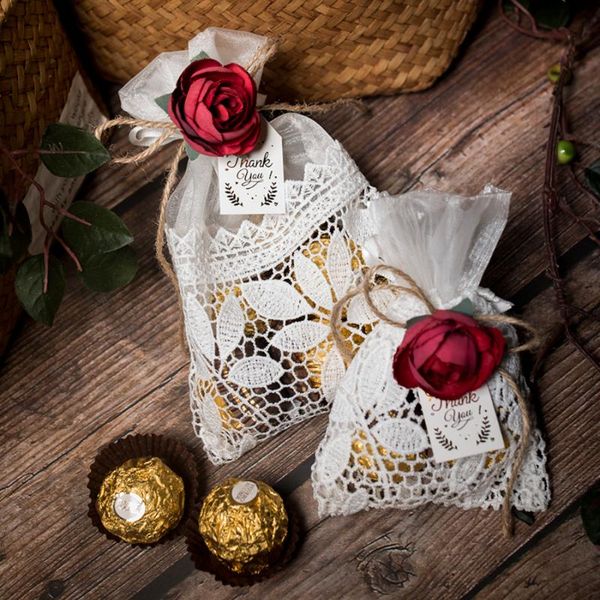 

jewelry pouches, bags luxury drawstring gift designer lace fabric packaging red rose decoration candy cosmetic pouches small 9x14, Pink;blue